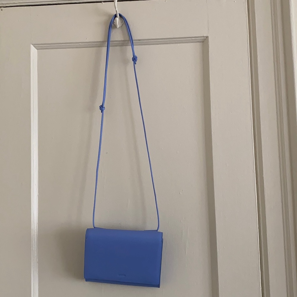 Baggu cornflower blue leather compact shoulder bag